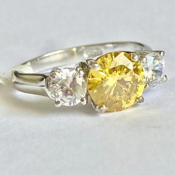 Sterling Silver Yellow Cubic Zirconia Ring Cocktail Size 9 10 Round Cut 925 - Picture 5 of 13